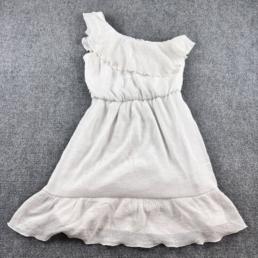 BCX Dress Womens S White One Shoulder Ruffle Mini Juniors Summer Boho